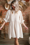 White Ruffled Puff Sleeve Dress