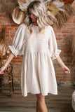 White Ruffled Puff Sleeve Dress