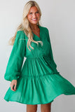 Kelli Green Frilly Puff Sleeve Dress