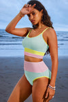 Mint Color Block High Waist Bikini