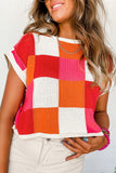 Red Color Block Cap Sleeve Sweater