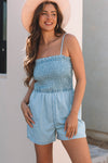 Denim Spaghetti Strap Smocked Romper