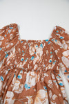 Brown Floral Square Neck Maxi Dress