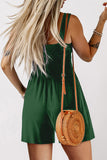 Green Pleated Square Neck Romper