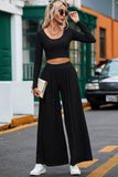 Black Crop Top & Flare Bottom Pants Set