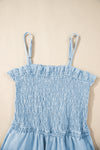 Denim Spaghetti Strap Smocked Romper