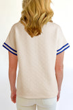 Beige Striped Quarter Zipper Top