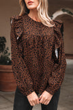 Leopard Ruffled Puff Sleeve Blouse