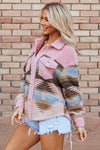 Pink Western Aztec Print Sherpa Jacket