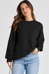 Black Drop Shoulder Crewneck Pullover Sweatshirt