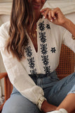 Floral Embroidered Frilled V Neck Blouse