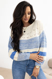 Blue Open Stitch Puff Sleeve Sweater