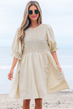 White Ruffled Puff Sleeve Dress