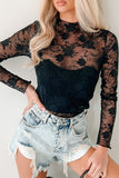 Floral Mesh Lace Mock Neck Top