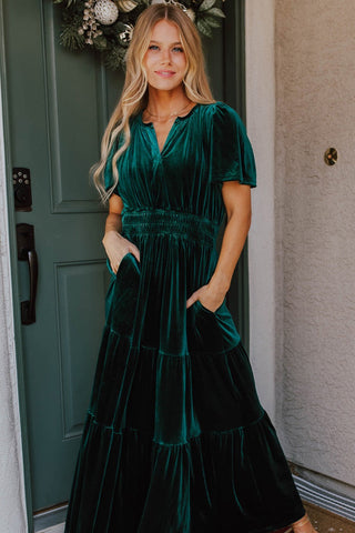 Evergreen Velvet Velvet Tiered Maxi Dress