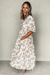 Floral Puff Sleeve Button Front Maxi Dress