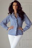 Denim Ruffled Long Sleeve Blouse