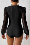 Black Lace Bishop Sleeve Bodysuit