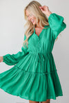 Kelli Green Frilly Puff Sleeve Dress