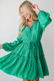 Kelli Green Frilly Puff Sleeve Dress