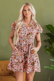 Pink Floral Puff Sleeve Shirred Dress