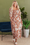 Brown Floral Square Neck Maxi Dress