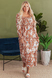 Brown Floral Square Neck Maxi Dress