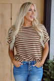 Stripe Side Slits Crew Neck Top