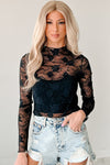 Floral Mesh Lace Mock Neck Top