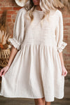 White Ruffled Puff Sleeve Dress