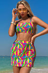 Abstract Spaghetti Strap High Waist Bikini Set