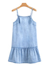 Spaghetti Strap Ruffle Hem Denim Dress