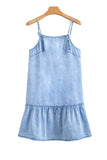 Spaghetti Strap Ruffle Hem Denim Dress