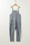 Gray Waffle Knit Spaghetti Straps Loose Fit Jumpsuit