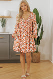 Floral V Neck Bubble Sleeve Babydoll Dress