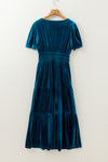 Prussian Blue Velvet Tiered Maxi Dress