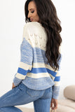 Blue Open Stitch Puff Sleeve Sweater