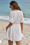 Pom Pom Trim Drawstring Waist Beach Kimono
