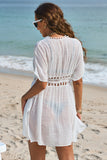 Pom Pom Trim Drawstring Waist Beach Kimono