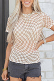 Checkered Crew Neck Mesh Top