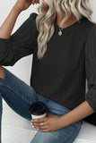 Gray Contrast Ribbed Bishop Sleeve Top