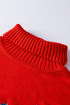 Red Merry Letter Embroidered High Neck Sweater