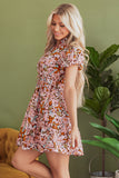 Pink Floral Puff Sleeve Shirred Dress