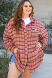 Red Plaid Distressed Hem Button Up