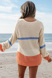 Beige Color Block Drop Shoulder Sweater