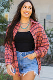 Red Plaid Distressed Hem Button Up