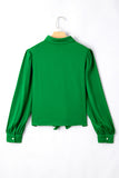 Emerald Green Balloon Sleeve Front Tie Blouse