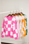 Checkered Bishop Sleeve Sweater | 3 Colors