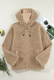 Khaki Fleece Zip Up Hooded Jacket