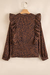 Leopard Ruffled Puff Sleeve Blouse